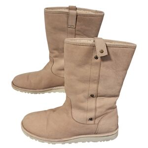 UGG Australia Malindi Shearling Lined Boots in Fawn/Natural Tan Leather Size 9